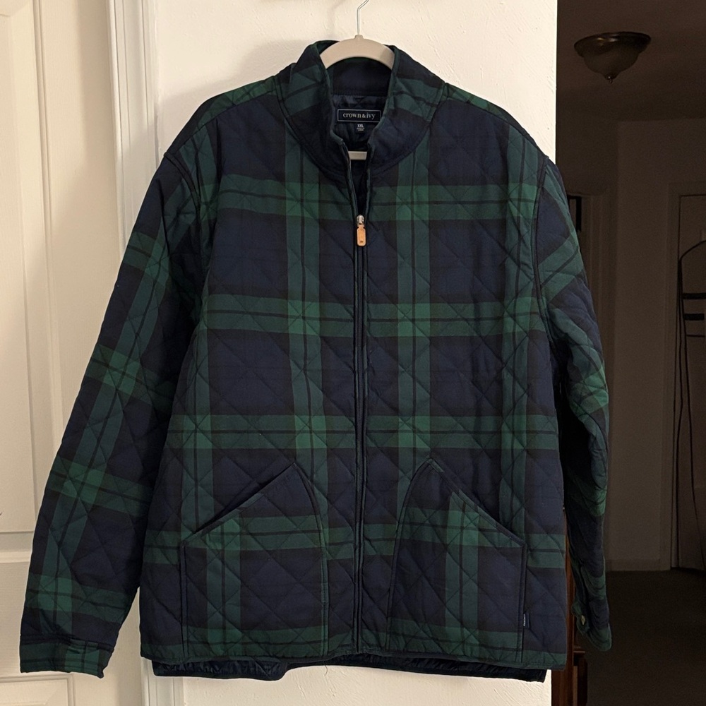 Crown & Ivy Navy and Green Plaid Men's Jacket